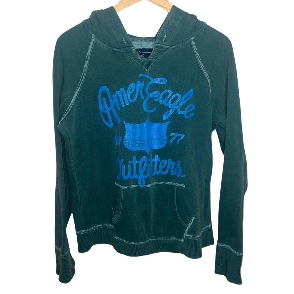 American Eagle Hooded Sweatshirt Green with Kangaroo Pocket Size Medium